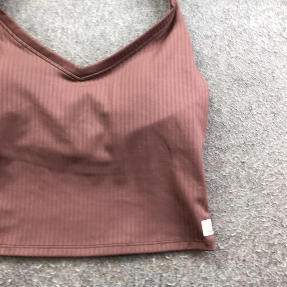 Vuori Tank Top Womens Small Brown Ribbed Cropped V Neck Athletic Yoga - Picture 3 of 9